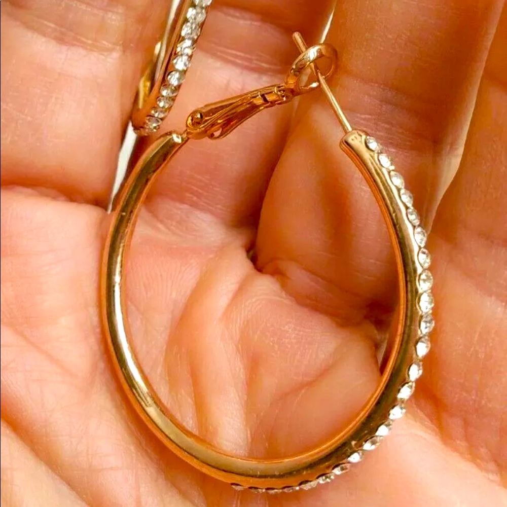 Rose Gold FILLED 1.5” Crystal Hoops Lightweight